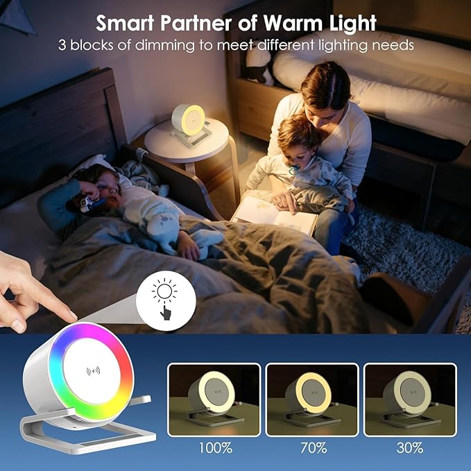 15 W Wireless Charger with Bluetooth Speaker and Night Light Induction Wireless Chargers with 5 RGB Light Modes Touch Dimmable Bedside Lamp Gifts for Women and Men - LeafyLoom
