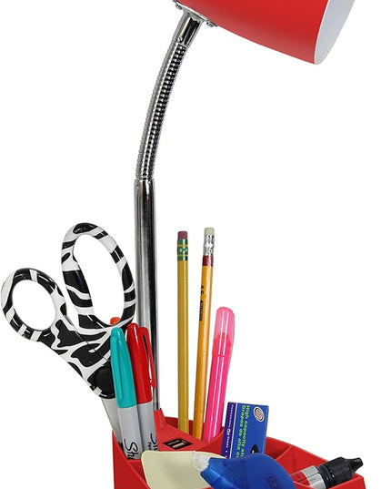 Simple Designs LD1056-RED Gooseneck Organizer Desk Lamp with iPad/Tablet Stand or Book Holder and USB Port, Red - LeafyLoom