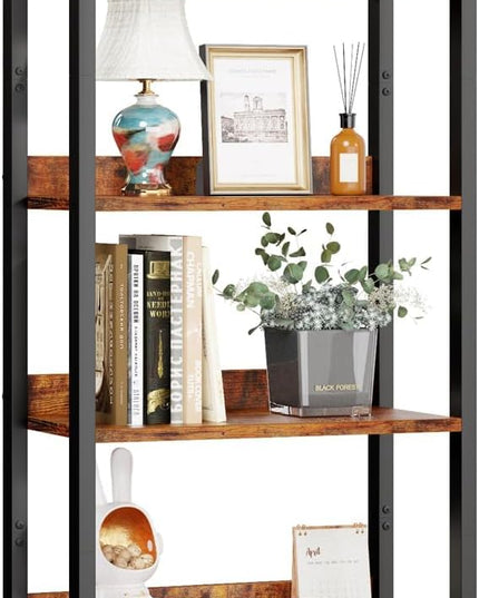 Furologee 6-Tier Bookshelf, Tall 71" Rustic Bookcase with 2 Drawers Storage Organizer, Industrial Display Free Standing Shelf Units, Wood and Metal Storage Rack for Home Office, Bedroom, Rustic Brown - LeafyLoom