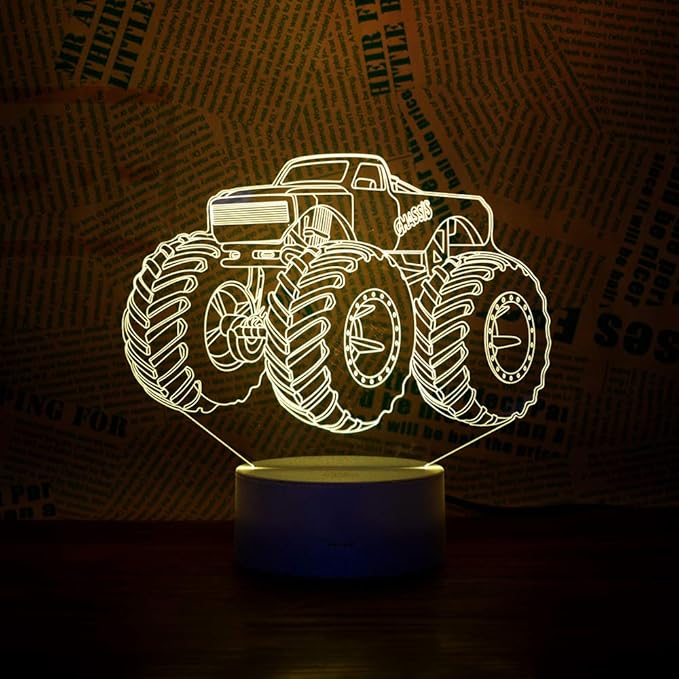 3D Lamp for Child Monster Truck Series Nightlamp Bedside Lamps 7 Colors Illusion for Child Night Light Lamps for Child Room Lamp As Gift Ideas for Boys or Kids - LeafyLoom