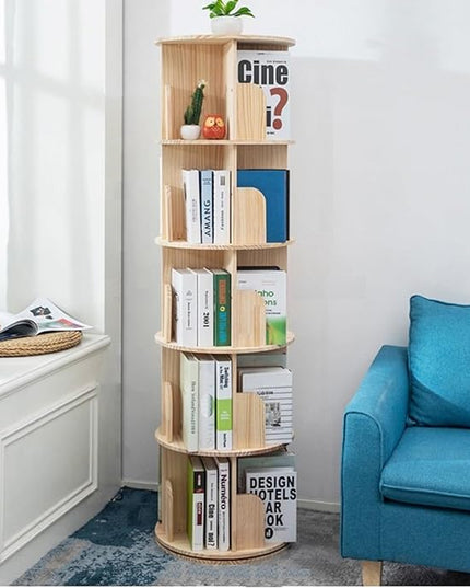 Heehee Rotating Bookshelf 360 Display Floor Standing Bookcase Storage Rack for Kids&Adults Multi-Functional Bookshelf Organizer (5-Tier) - LeafyLoom