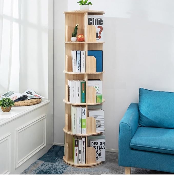 Heehee Rotating Bookshelf 360 Display Floor Standing Bookcase Storage Rack for Kids&Adults Multi-Functional Bookshelf Organizer (5-Tier) - LeafyLoom