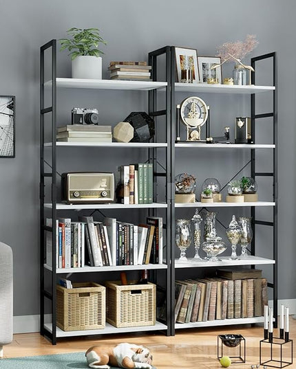OTK 5 Tier Bookshelf, Tall Bookcase, Office Shelf Storage Organizer, Modern Book Shelf for Living Room, Bedroom, and Home Office, White - LeafyLoom