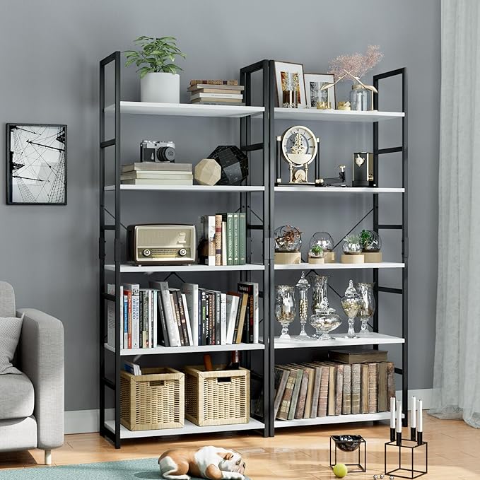 OTK 5 Tier Bookshelf, Tall Bookcase, Office Shelf Storage Organizer, Modern Book Shelf for Living Room, Bedroom, and Home Office, White - LeafyLoom