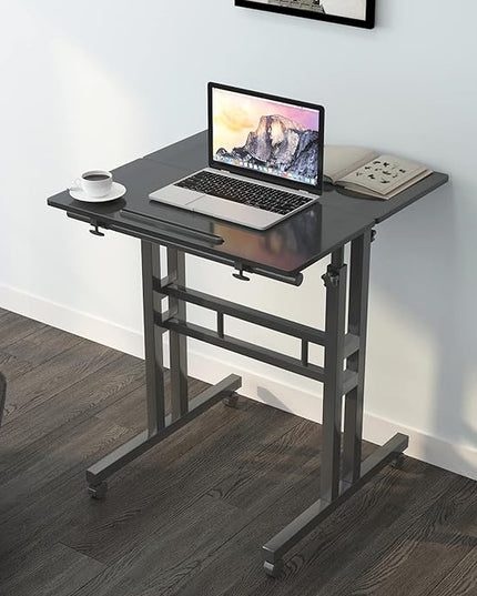 soges 23.6inches Height Adjustable Desk Laptop Desk on The Wheels, Rolling Stand Up Desk Computer Desk Adjustable Standing Desk Sit and Stand Desk Portable Laptop Table, Black - LeafyLoom