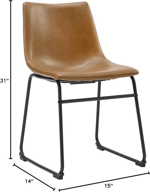 Walker Edison Douglas Urban Industrial Faux Leather Armless Dining Chairs, Set of 2, Whiskey Brown & Douglas Urban Industrial Faux Leather Armless Lounge Kitchen Bar Chairs, Set of 2, Whiskey Brown - LeafyLoom