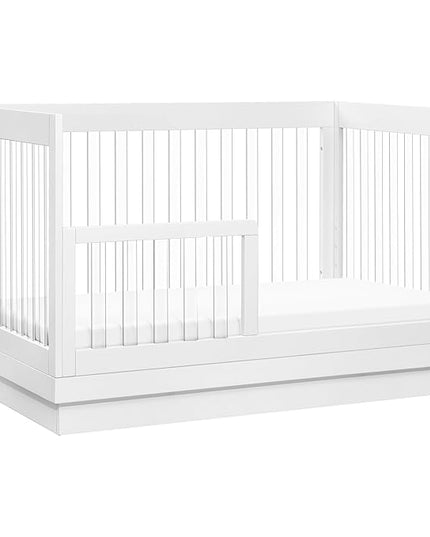 Babyletto Harlow Acrylic 3-in-1 Convertible Crib with Toddler Bed Conversion Kit in White with Acrylic Slats, Greenguard Gold Certified - LeafyLoom