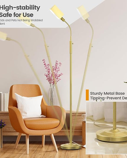 Stepless Dimmable Floor Lamp, Modern Reading Floor Lamp with Adjustable Metal Gooseneck, Standing Lamp for Living Room Bedroom Office Home Decor, 9W E26 Base Bulb Included(Gold) - LeafyLoom