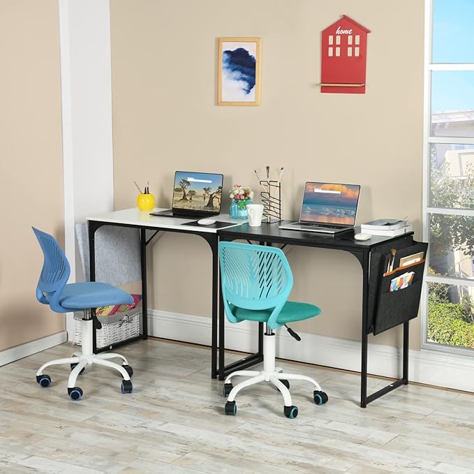 FurnitureR 31.5 inch Small Study Writing Table with Storage Bag Space Saving for Home Office, Modern PC Metal Frame Computer Desk, Black - LeafyLoom