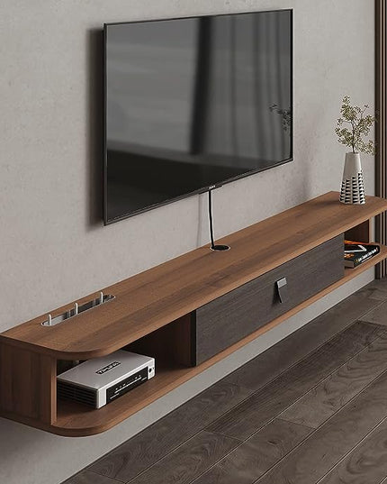 Pmnianhua Floating TV Shelf, 47'' Wall Mounted TV Stand Floating TV Console Media Entertainment Under TV Shelf for Bedroom Livingroom (Walnut) - LeafyLoom