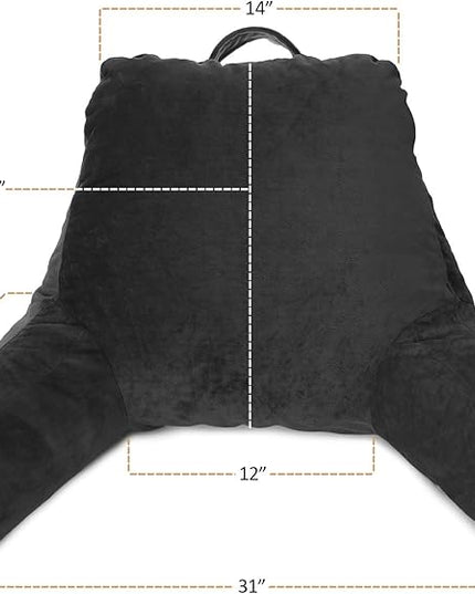 Clara Clark Reading Pillow, Standard Back Pillow for Sitting Up in Bed, Memory Foam Back Support Pillow, Reading Pillows for Sitting in Bed, Black Sit Up Pillow for Bed Chair Arm Pillow with Pockets - LeafyLoom