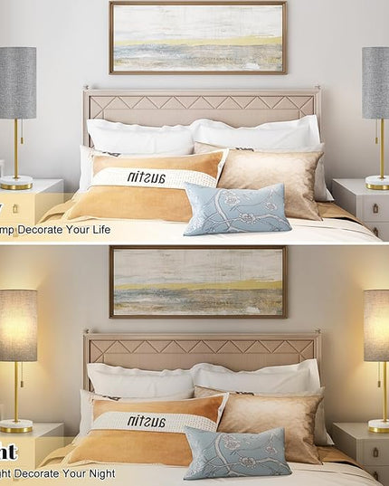 Luvkczc Minimalist Table Lamp Set of 2, Nightstand Lamp for Bedroom Living Room, Modern Pull Chain Bedside Lamp with Marble Base, Fabric Shade, Small Desk Lamp for Home, Office, Reading,Grey - LeafyLoom