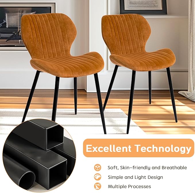 CangLong Mid Century Modern Upholstered Dining Chairs with Metal Legs, Accent Chairs for Kitchen, Living Room, Set of 2, Brown - LeafyLoom