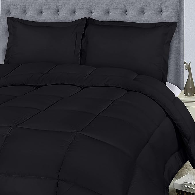 Utopia Bedding Queen Size Comforter Set with 2 Pillow Shams, Bedding Comforter Sets, Down Alternative Black Comforter, Soft and Comfortable, Machine Washable (Pack of 4) - LeafyLoom