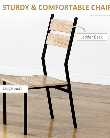 HOMCOM 3 Piece Dining Table Set for 2, Modern Kitchen Table and Chairs, Dining Room Set for Breakfast Nook, Small Space, Apartment, Space Saving, Light Wood Grain - LeafyLoom