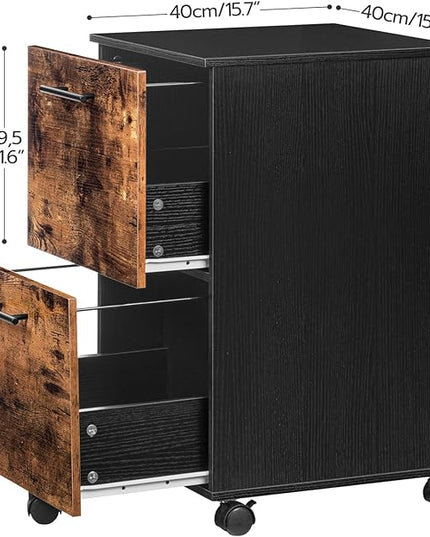 HOOBRO 2 Drawer Mobile File Cabinet, Rolling Printer Stand, Rolling Office Cabinet with 5 Wheels, Wooden Vertical Filing Cabinet fits A4/Letter Size for Home Office, Rustic Brown and Black BF03WJ01G1 - LeafyLoom