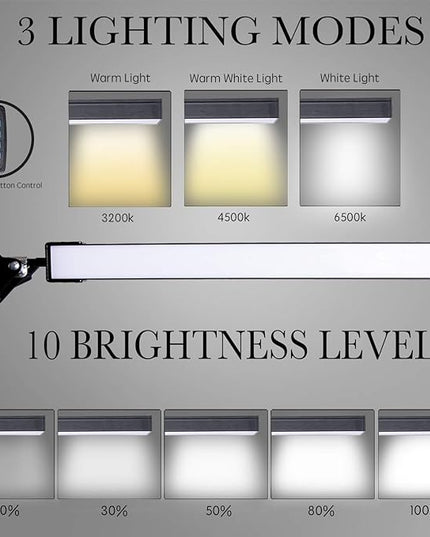 LED Desk Lamp, Adjustable Swing Arm Lamp with Clamp, Eye-Caring Reading Light, 10 Brightness Levels, 3 Lighting Modes, Memory Function Lamps for Home Office Adapter (Black) - LeafyLoom