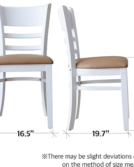 Livinia Cabin Dining Chair Set of 2, Solid Malaysian Oak PU Leather Upholstered Cushion Seat Wooden Ladder Back Side Chairs (White) Assembly Required - LeafyLoom