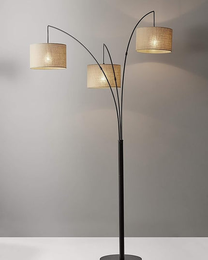 Adesso 4238-26 Trinity Arc Floor Lamp Antique Bronze FinisH, Beige Burlap . Home Decor Lamps and Light Fixtures, 82",3 Arm - LeafyLoom