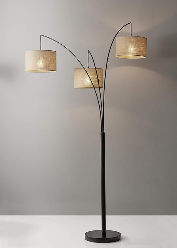Adesso 4238-26 Trinity Arc Floor Lamp Antique Bronze FinisH, Beige Burlap . Home Decor Lamps and Light Fixtures, 82",3 Arm - LeafyLoom