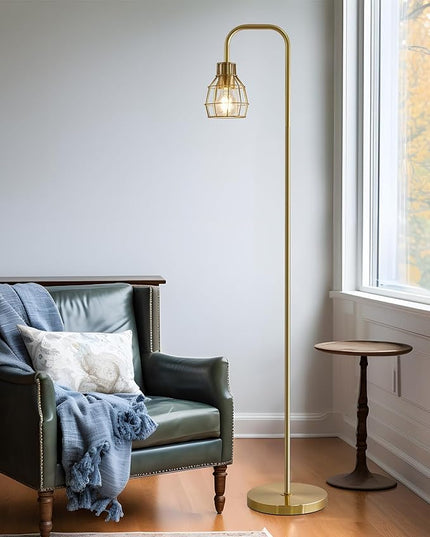 Oneach 63.75" Modern Floor Lamp for Living Room Industrial Floor Lamp with 4W LED Bulb Standing Lamp with Footswitch Gold Floor Lamp for Bedroom Pole Lamp for Office Study Room Hotel - LeafyLoom