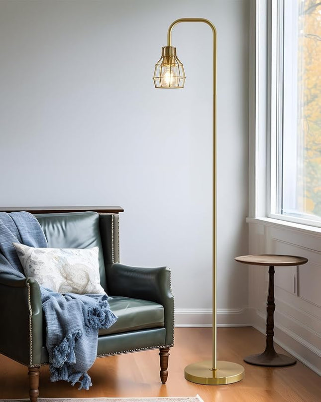 Oneach 63.75" Modern Floor Lamp for Living Room Industrial Floor Lamp with 4W LED Bulb Standing Lamp with Footswitch Gold Floor Lamp for Bedroom Pole Lamp for Office Study Room Hotel - LeafyLoom
