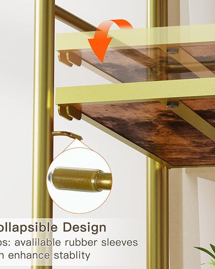 FRAPOW Folding Bookshelf No Assembly, 5 Tier Shelf Gold Collapsible Bookcase, Arched Metal Display Tall Book Shelf with Storage Shelves for Bedroom, Living Room, Home Office, Dorm - LeafyLoom
