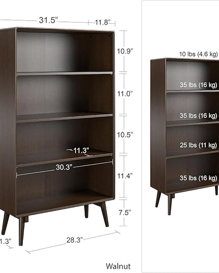 Novogratz Brittany 4 Shelf Bookcase, Walnut - LeafyLoom