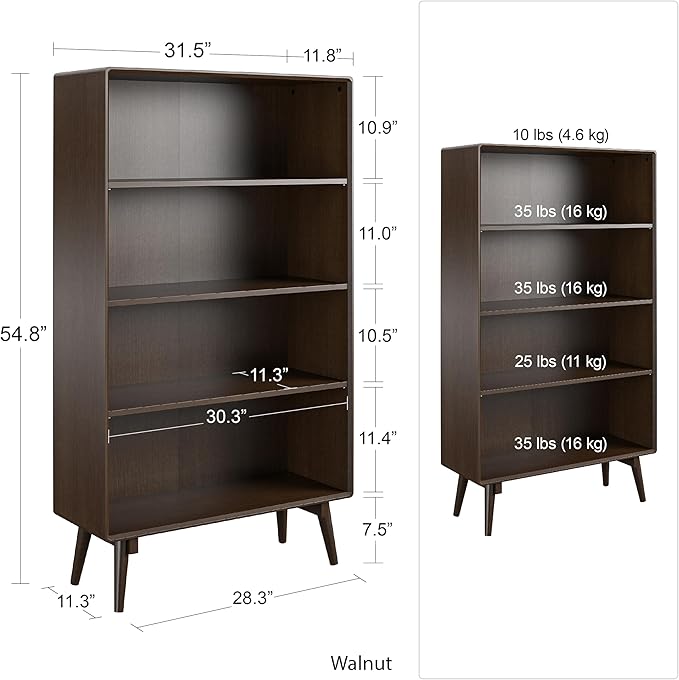 Novogratz Brittany 4 Shelf Bookcase, Walnut - LeafyLoom