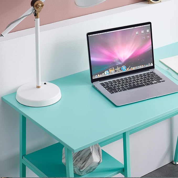 VECELO 43 Inch Computer Modern Student Writing home-office, Ladder Desk, Blue +Blue Leg - LeafyLoom