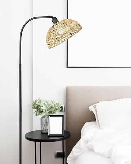 Farmhouse Floor Lamps with Remote Control for Living Room, Arch Tall Standing Lamp, Over Couch Mid Century Arched Reading Lamp, Dimmable Tall Lamp with 9W LED Bulb for Bedroom,Office (Black) - LeafyLoom