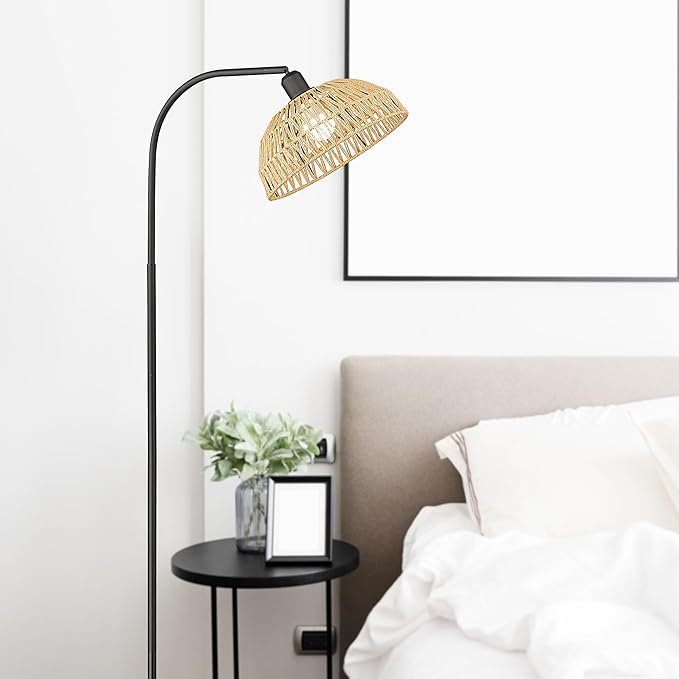 Farmhouse Floor Lamps with Remote Control for Living Room, Arch Tall Standing Lamp, Over Couch Mid Century Arched Reading Lamp, Dimmable Tall Lamp with 9W LED Bulb for Bedroom,Office (Black) - LeafyLoom