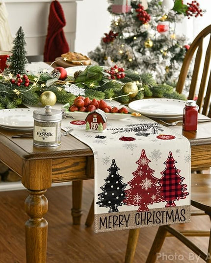 Artoid Mode Red Pine Trees Merry Christmas Table Runner, Winter Xmas Holiday Kitchen Dining Table Decoration for Home Party Decor 13x48 Inch ArtoidMode