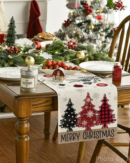 Artoid Mode Red Pine Trees Merry Christmas Table Runner, Winter Xmas Holiday Kitchen Dining Table Decoration for Home Party Decor 13x60 Inch ArtoidMode