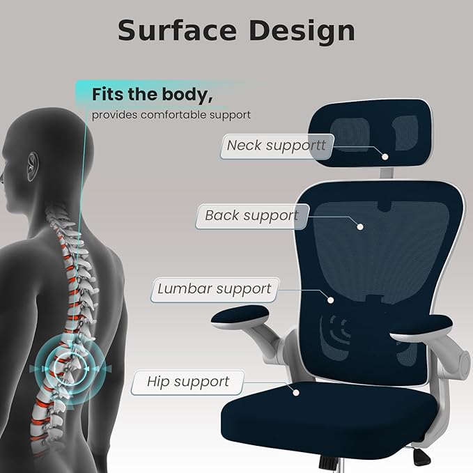 Ergonomic Office Chair, High Back Home Desk Chair with Adjustable Lumbar Support and Headrest, Breathable Mesh Swivel Task Chair, Executive Computer Chair White, 1 Pack - LeafyLoom