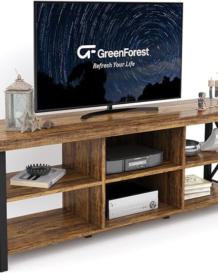 GreenForest TV Stand for TV up to 65 inches, Entertainment Center with 6 Storage Cabinet for Living Room, 55 inch Farmhouse Television Stands Console Table, TV stands for Living Room, Walnut - LeafyLoom
