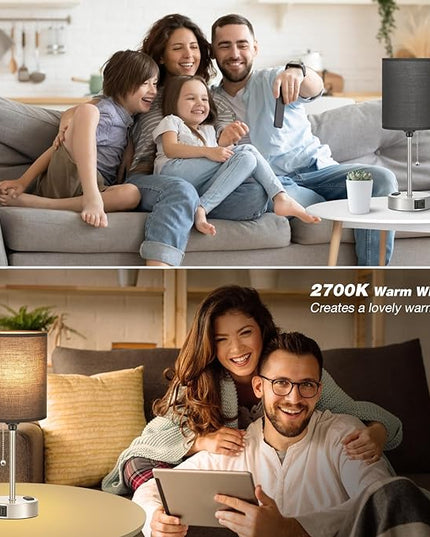 Dicoool Black Table Lamp for Bedroom - 3 Color Temperature Bedside Lamp with USB C and A Ports, Pull Chain Lamp for Bedroom with AC Outlet, Nightstand Lamp with Silver Metal Base for Kids Boys - LeafyLoom