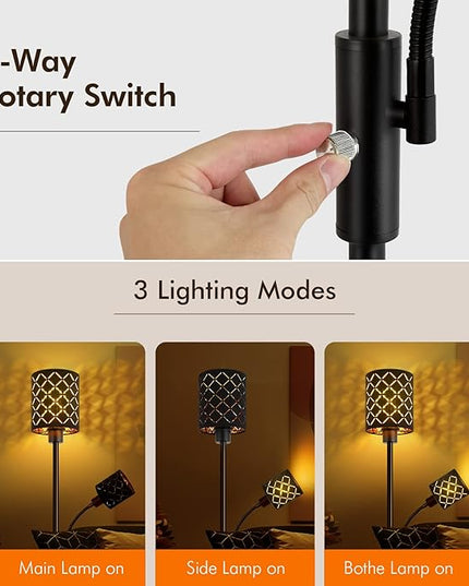Industrial Floor Lamps for Living Room, Modern Torchiere Standing Lamp with Reading Light for Bedroom, Farmhouse Floor Lamp with Decorative Lampshade, Metal Tall Stand up Lamp, Vintage Pole Lamp Black - LeafyLoom