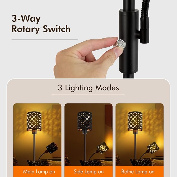 Industrial Floor Lamps for Living Room, Modern Torchiere Standing Lamp with Reading Light for Bedroom, Farmhouse Floor Lamp with Decorative Lampshade, Metal Tall Stand up Lamp, Vintage Pole Lamp Black - LeafyLoom