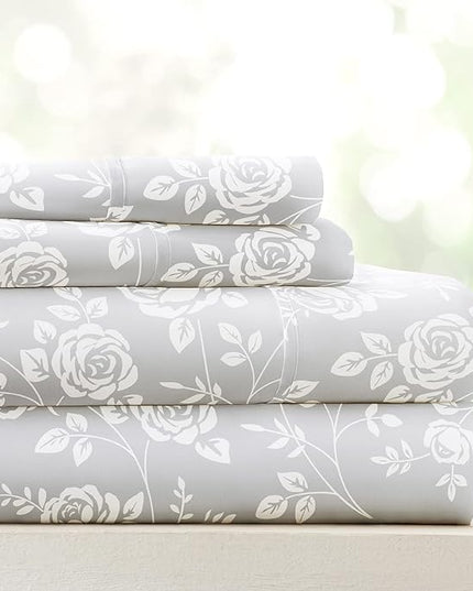 Linen Market 3 Piece Twin Bedding Sheet Set (Light Gray Roses) - Sleep Better Than Ever with These Ultra-Soft & Cooling Bed Sheets for Your Twin Size Bed - Deep Pocket Fits 16" Mattress - LeafyLoom