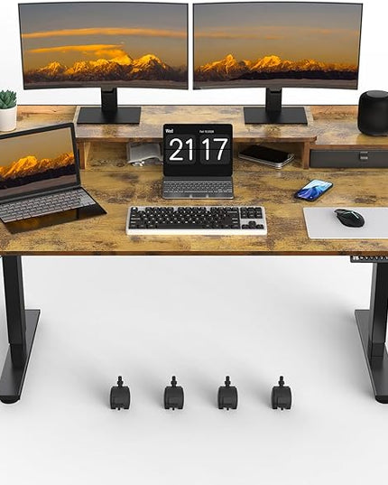 63×30 Inch Electric Standing Desk with 2 Drawers, Adjustable Height Widened Stand Up Desk with Storage Shelf, Sit to Stand Ergonomic Workstation for Home Office - LeafyLoom