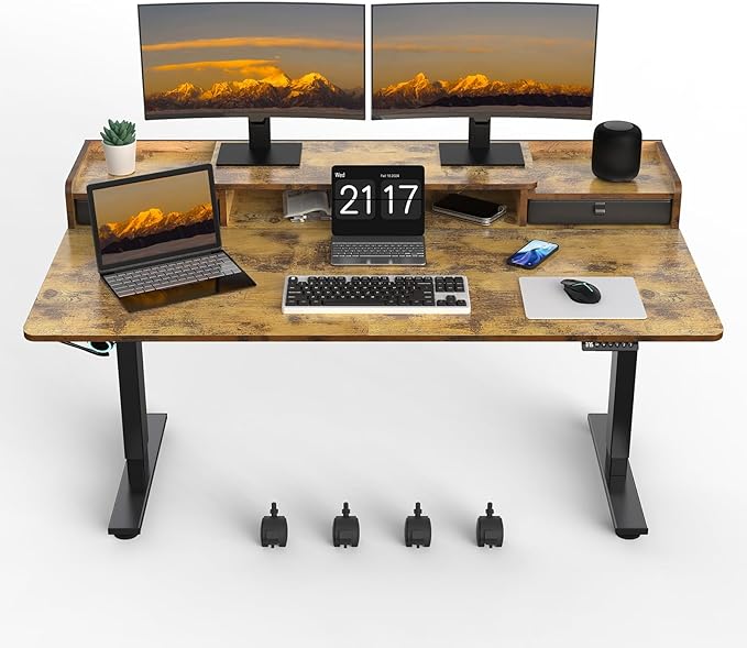 63×30 Inch Electric Standing Desk with 2 Drawers, Adjustable Height Widened Stand Up Desk with Storage Shelf, Sit to Stand Ergonomic Workstation for Home Office - LeafyLoom