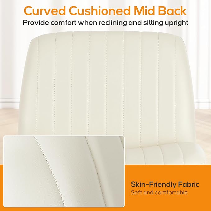 Criss Cross Chair, Cross Legged Office Chair, Wide Comfty Desk Chair, No Wheels Armless Computer Task Chair, Swivel Vanity Home Chair, Height Adjustable - LeafyLoom