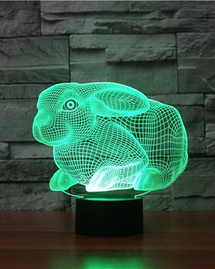 Creative 3D Rabbit Night Light USB Powered Touch Switch Remote Control LED Decor 3D Lamp 7/16 Colors Changing Children Kids Toy Christmas Xmas Brithday Gift - LeafyLoom