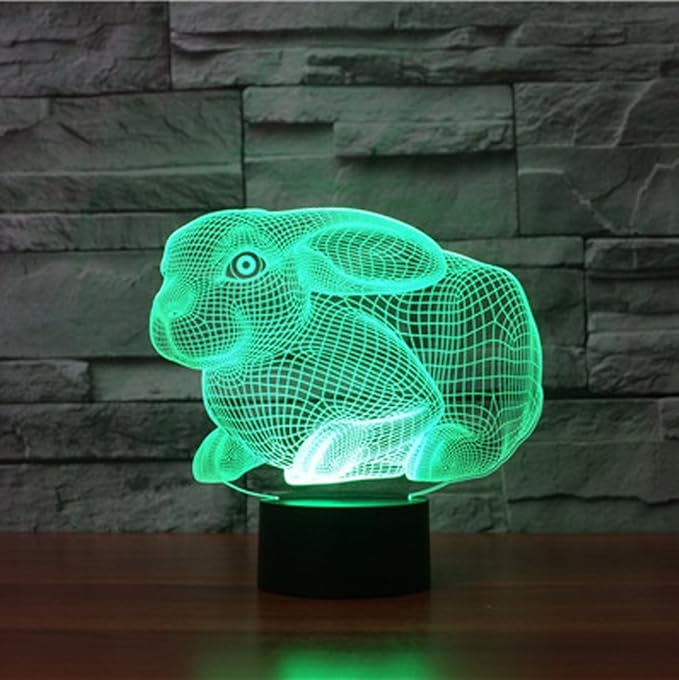 Creative 3D Rabbit Night Light USB Powered Touch Switch Remote Control LED Decor 3D Lamp 7/16 Colors Changing Children Kids Toy Christmas Xmas Brithday Gift - LeafyLoom