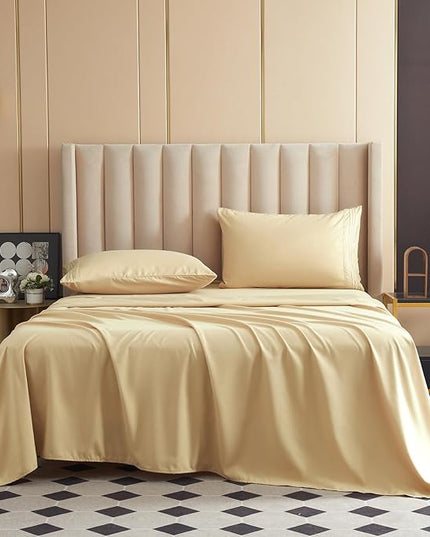 Bed Sheet Set - Brushed Microfiber Bedding - Bedding Sheets & Pillowcases - Deep Pockets - Easy Fit - Breathable & Soft Hotel Sheets - 4 Piece Twin Beige - LeafyLoom