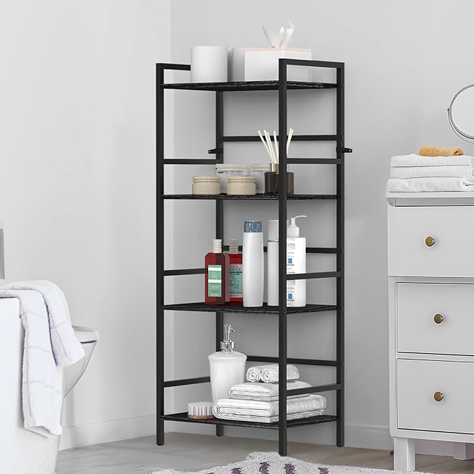CADUKE Bookshelf with Storage Black Bookcase Shelf Industrial Wooden Bookshelves 4 Tier Office Book Shelf Organizers and Storage Etagere Shelves for Living Room Bedroom - LeafyLoom