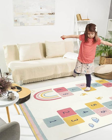Topotdor Rainbow Sky Hopscotch Game Rugs,Kids Play Area Rugs Soft Floor Carpet for Bedroom Playroom Nursery,Great Gift for Girls & Boys,47" x 71" - LeafyLoom