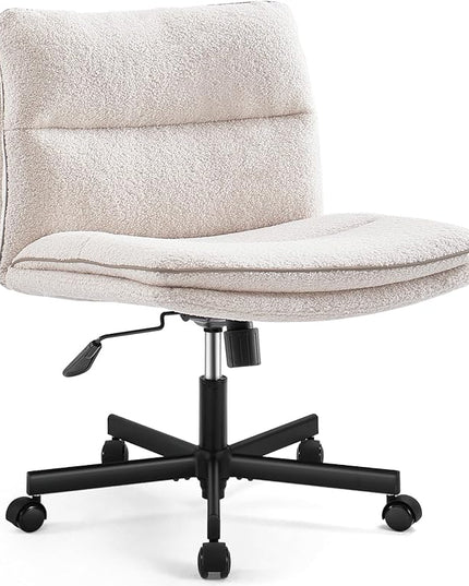 EMIAH Armless Office Desk Chair with Wheels Faux Fur Vanity Mid-Back Ergonomic Home Computer Comfortable Adjustable Swivel Furry Task Chair with Thickened Cushion - LeafyLoom