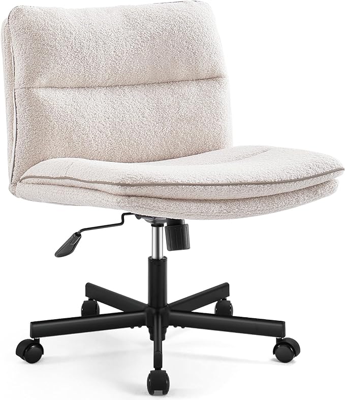EMIAH Armless Office Desk Chair with Wheels Faux Fur Vanity Mid-Back Ergonomic Home Computer Comfortable Adjustable Swivel Furry Task Chair with Thickened Cushion - LeafyLoom